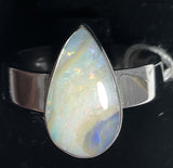 Milky solid boulder opal sterling silver ring