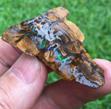 Rough boulder opal with bright green bars