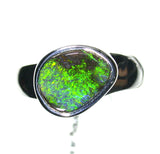 Green solid boulder opal from Quilpie , Sterling silver  Ring