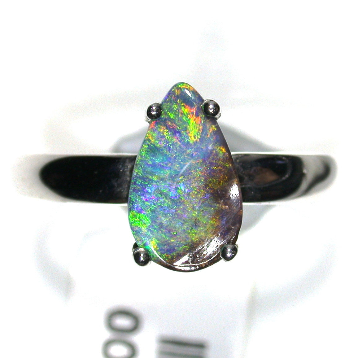 Green, multi coloured solid boulder opal from Quilpie , Sterling silver  Ring