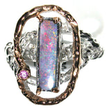 Pink and green Solid boulder opal from Quilpie , Sterling silver  Ring