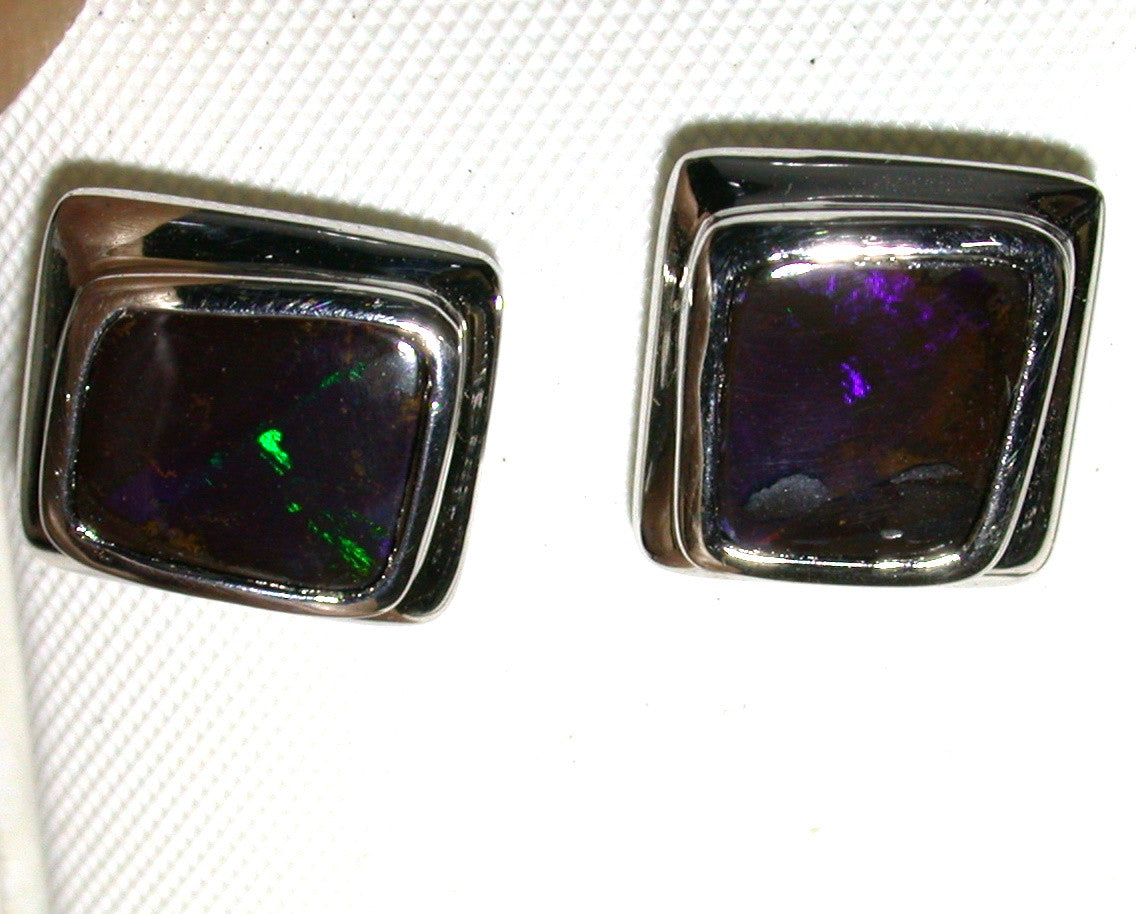 Violet green solid boulder opal studs earrings