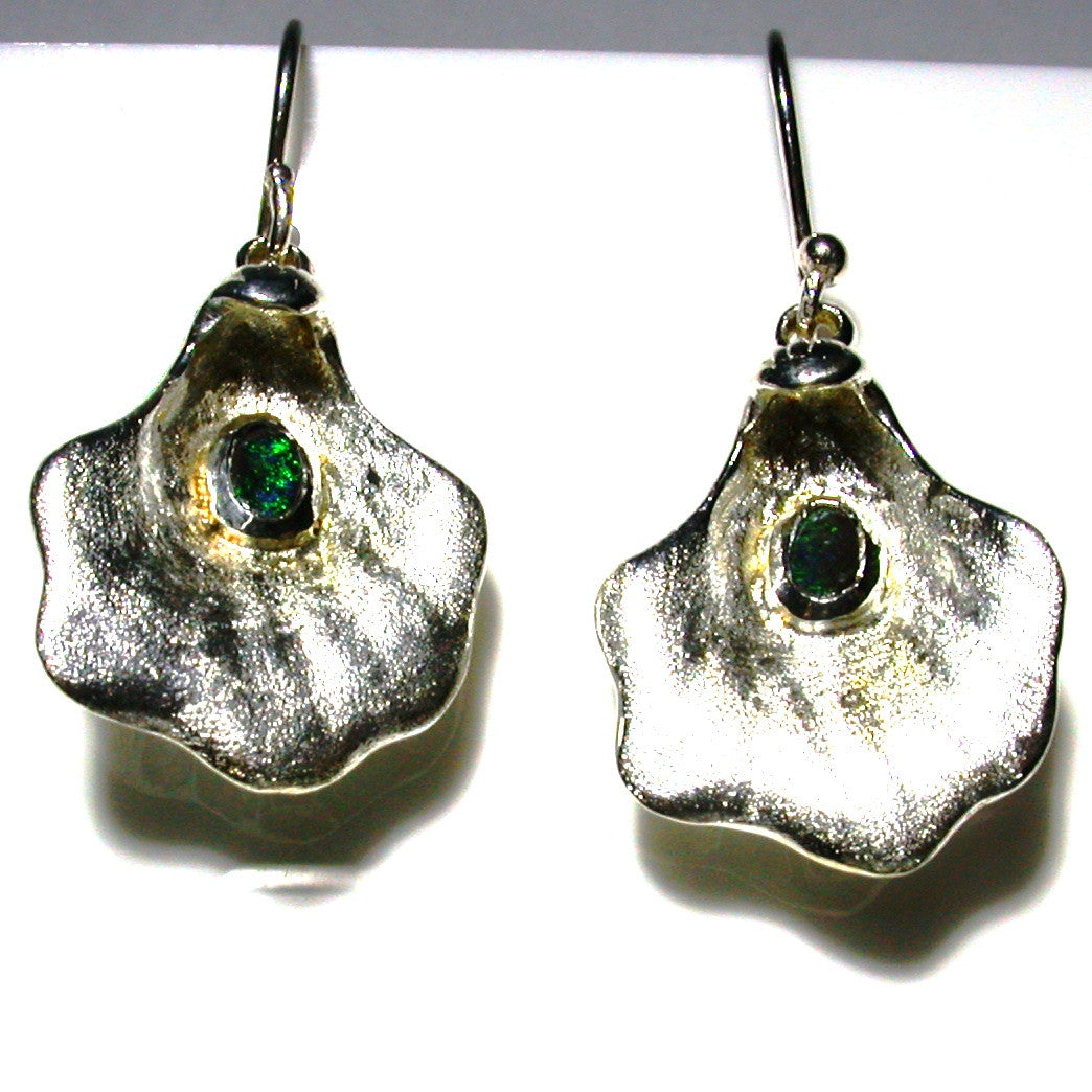 Green solid boulder opals set in sterling silver drop earrings