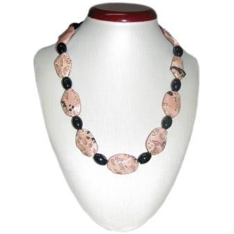 Pink Jasper and Onyx Bead Necklace