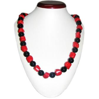Red Coral and Black Onyx Bead Necklace