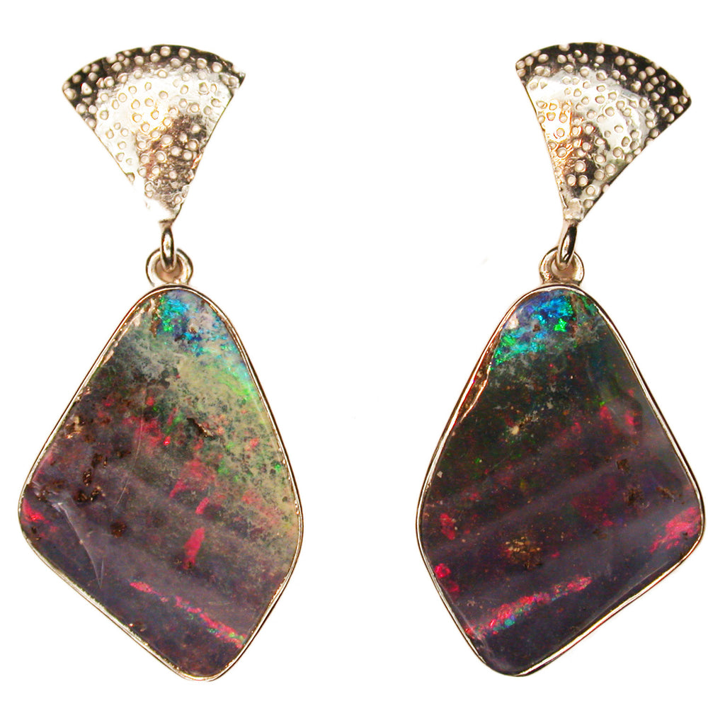 Red Green Jelly Boulder Opal Earrings