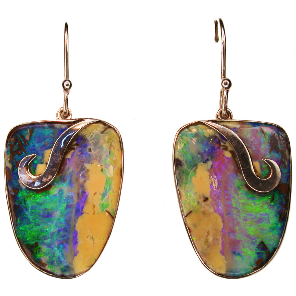 Large Green Boulder Opal Drop Earrings