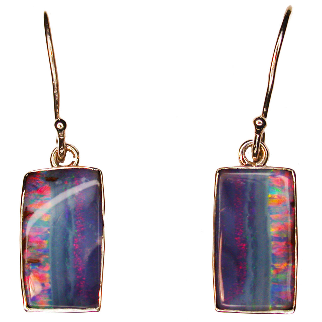 Pink Multi Coloured Striped Opal Drop Earrings
