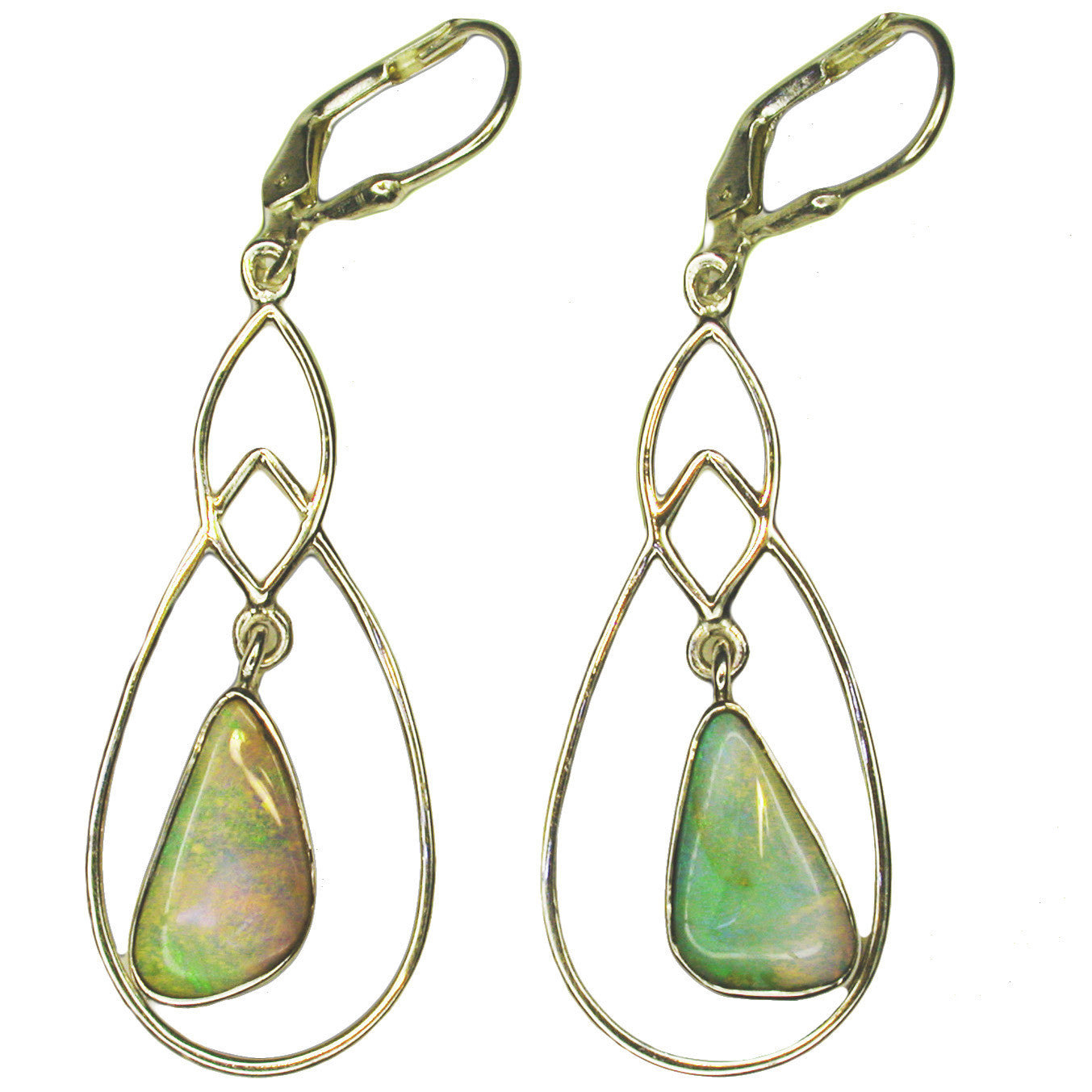 Light Green Orange Boulder Opal Earrings