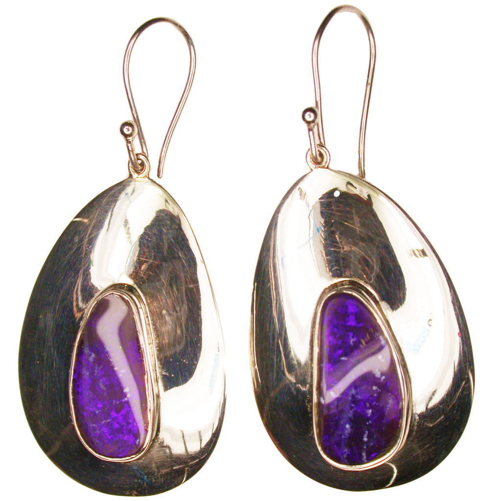 Large Purple Boulder Opal Drop Earrings