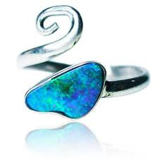 Green Blue Sterling Silver Boulder Opal Ring
