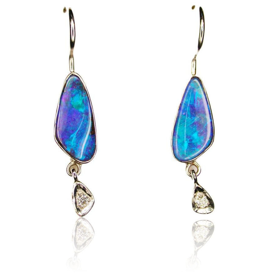 Green Blue White Gold Opal Earrings