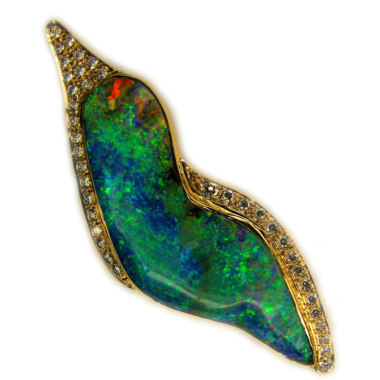 Magic Boulder Opal Diamond Pendant