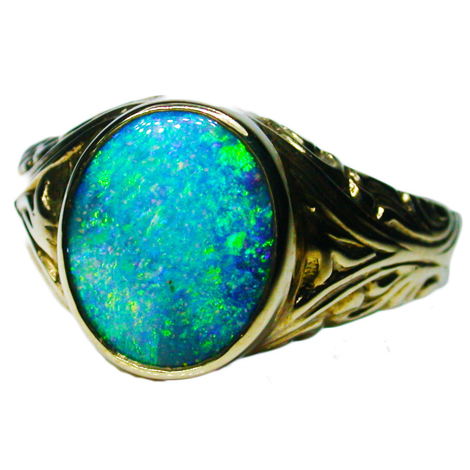 Green Boulder Opal Ring