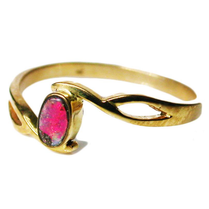 Red Green Roll 9k Boulder Opal Ring