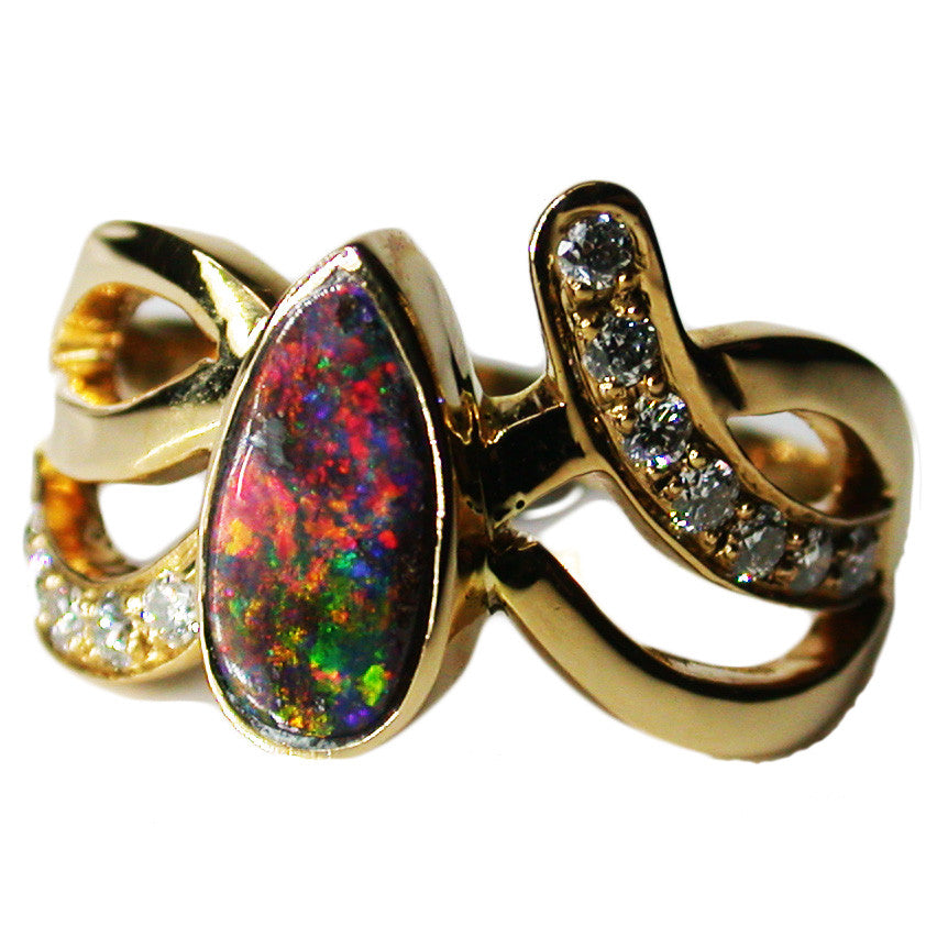 18k on Fire Boulder Opal Ring