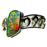Bright Multi Coloured 18k White Gold Opal Ring