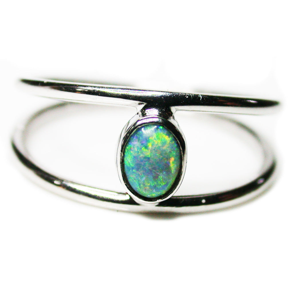 Green Gold Sterling Silver Boulder Opal Ring