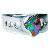 Red Multi Coloured Sterling Silver Opal Ring