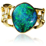 Green 18k Diamond Boulder Opal Ring